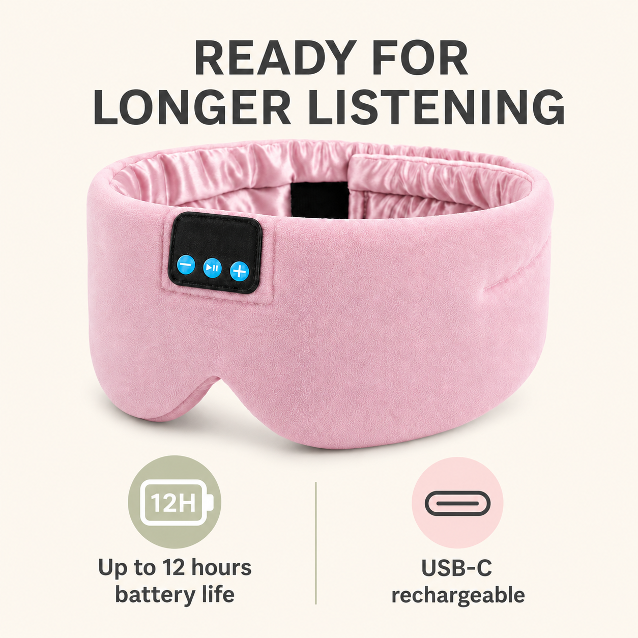 Bluetooth Sleep Mask | Silk Wireless Music Eye Mask with HD Audio, Light Blocking & 12h Battery