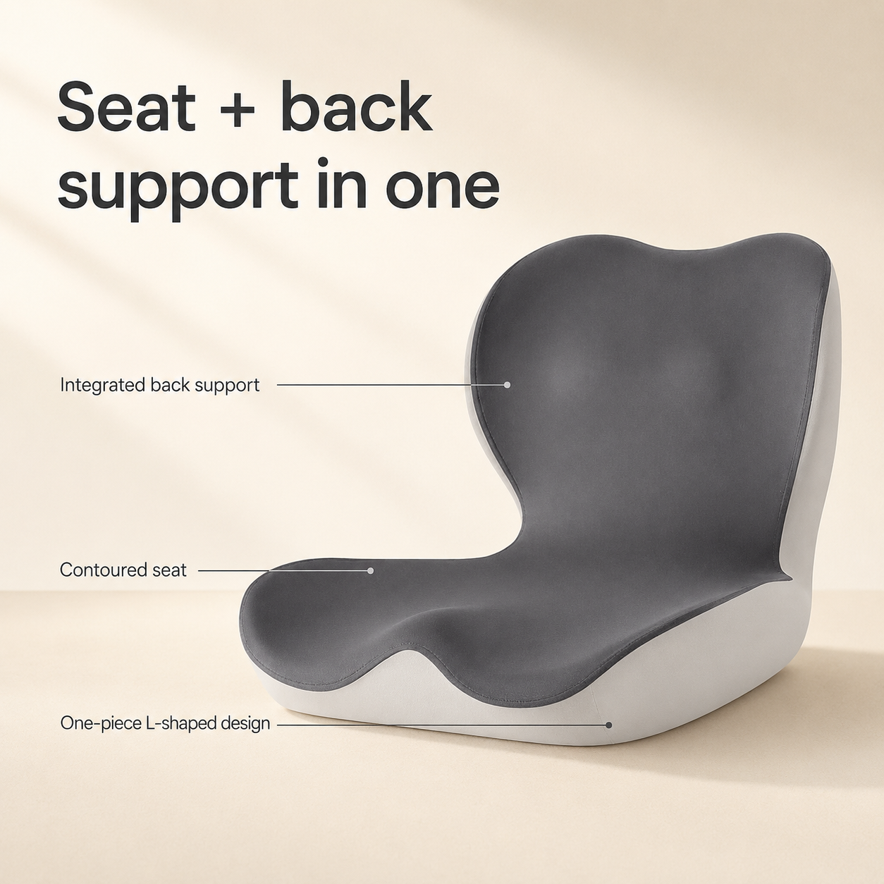 L-Shaped Memory Foam Seat Cushion with Back Support | Breathable Washable Cover for Office, Car and Home Chairs