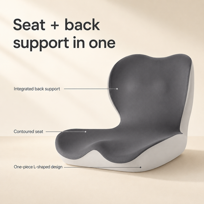 L-Shaped Memory Foam Seat Cushion with Back Support | Breathable Washable Cover for Office, Car and Home Chairs