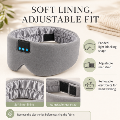 Bluetooth Sleep Mask | Silk Wireless Music Eye Mask with HD Audio, Light Blocking & 12h Battery
