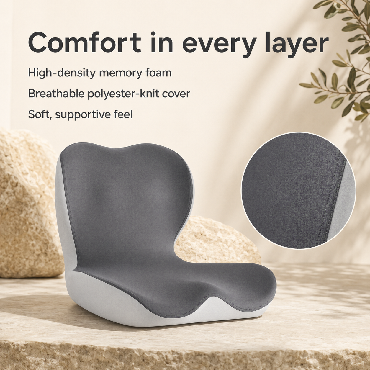 L-Shaped Memory Foam Seat Cushion with Back Support | Breathable Washable Cover for Office, Car and Home Chairs