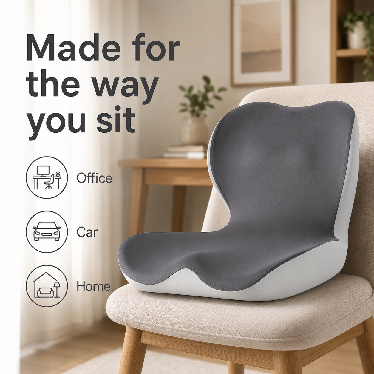 L-Shaped Memory Foam Seat Cushion with Back Support | Breathable Washable Cover for Office, Car and Home Chairs