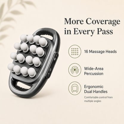 16-Head Deep Tissue Massage Gun | 30 Speeds, 3 Modes & Dual-Handle Full Body Percussion Fascia Massager