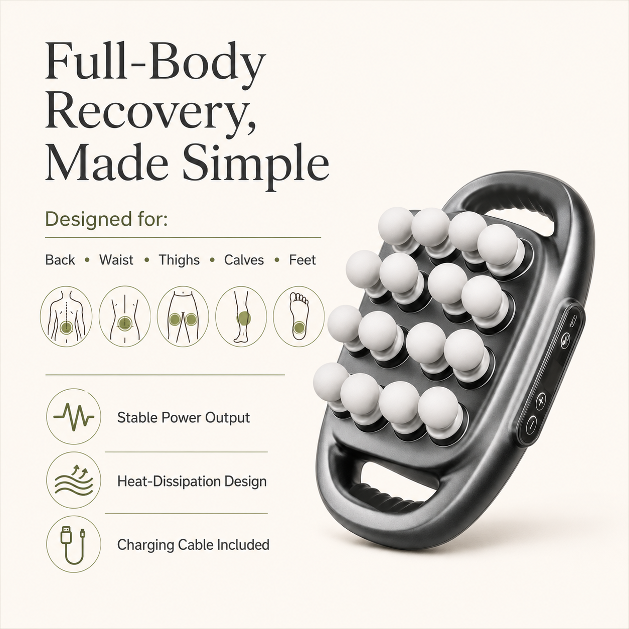 16-Head Deep Tissue Massage Gun | 30 Speeds, 3 Modes & Dual-Handle Full Body Percussion Fascia Massager