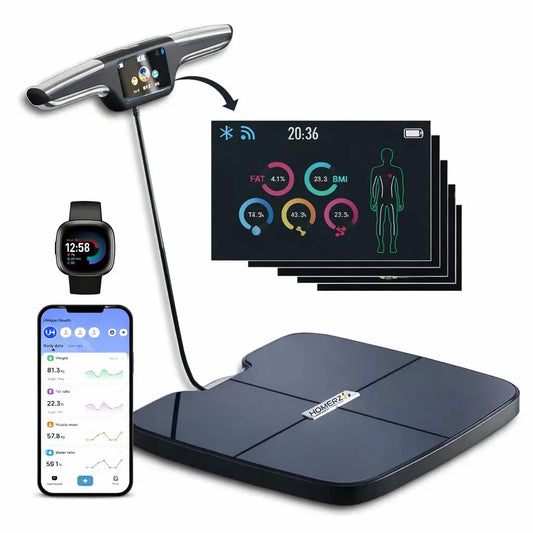 8-Electrode Smart Body Composition Scale | Dual-Frequency BIA Analyzer with Wi-Fi & Bluetooth, 59 Metrics, Segmental Measurement, 50 Users, Handle Display