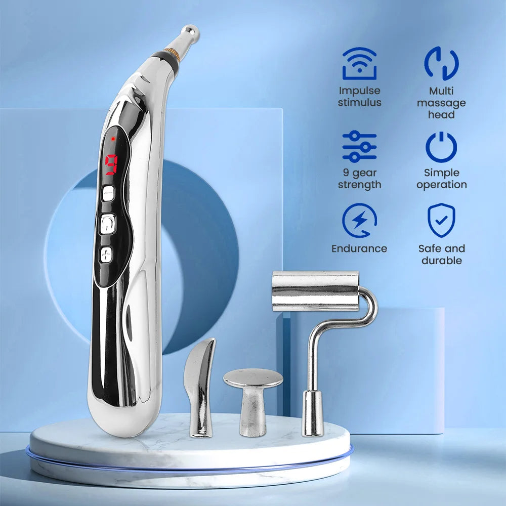 Electric Acupuncture Pen – Needle-Free Pain Relief, 9-Level Electro-Stim, 5 Therapy Heads, USB-C Rechargeable