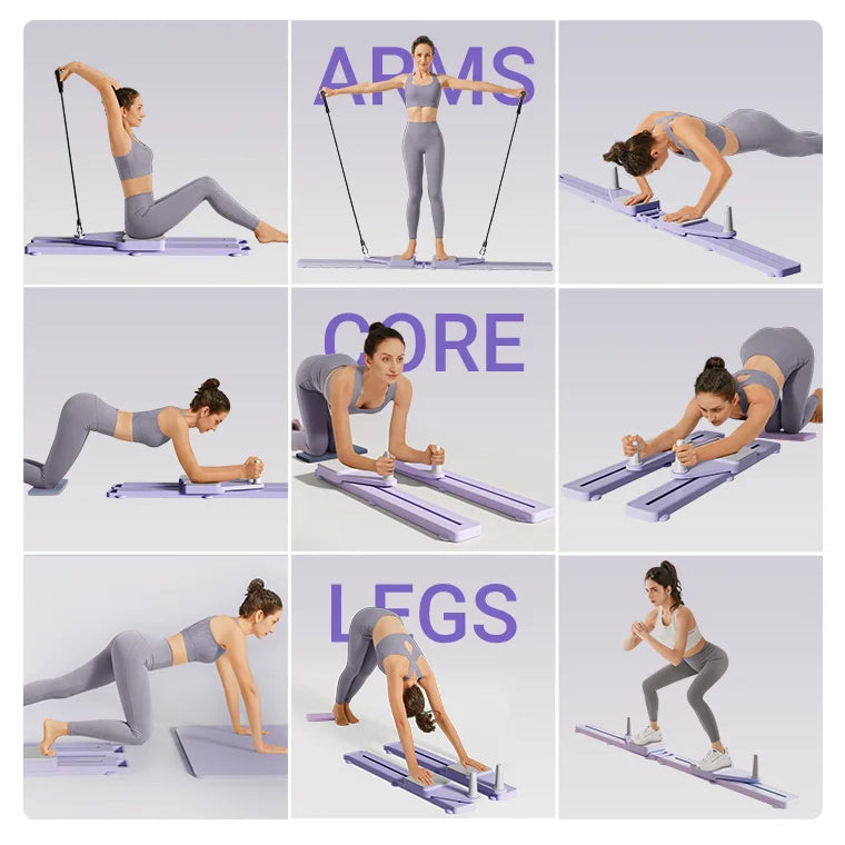 2-in-1 Ab & Ski Board | Pilates Reformer, Core & Leg Trainer | Home Gym Portable Split Machine with Resistance & Kneeling Pads