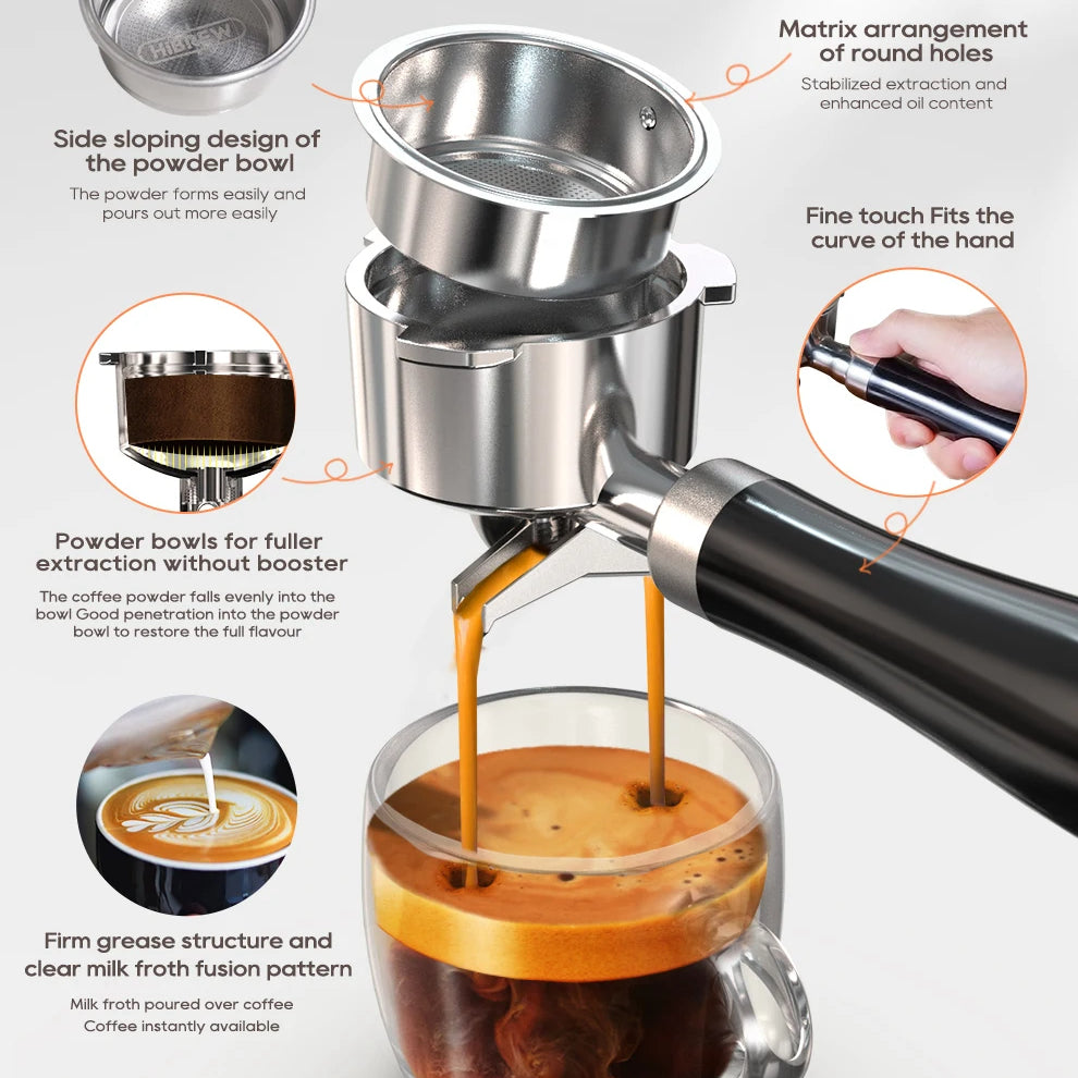 20 Bar Espresso Coffee Machine | Semi-Automatic Compact Coffee Maker | Adjustable Temperature, Cold & Hot Brew, 51mm Portafilter