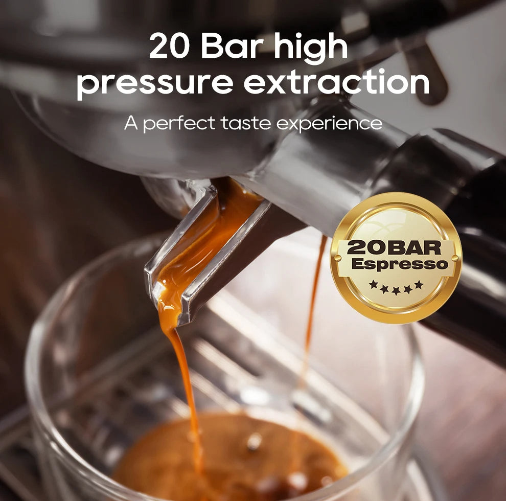 20 Bar Espresso Coffee Machine | Semi-Automatic Compact Coffee Maker | Adjustable Temperature, Cold & Hot Brew, 51mm Portafilter