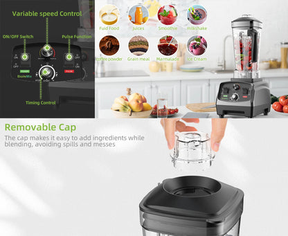 2200W Countertop Blender for Smoothies & Food Prep | BPA-Free 2L Jar, Timer, 6 Blades, Ice Crusher | Powerful Home Mixer with Safety Features