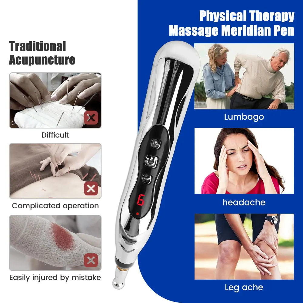Electric Acupuncture Pen – Needle-Free Pain Relief, 9-Level Electro-Stim, 5 Therapy Heads, USB-C Rechargeable