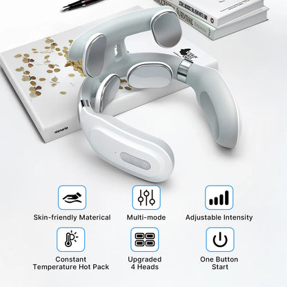 Cordless Neck Massager with Heat | 16 Intensity EMS, Deep Muscle Relief, Hands-Free Design