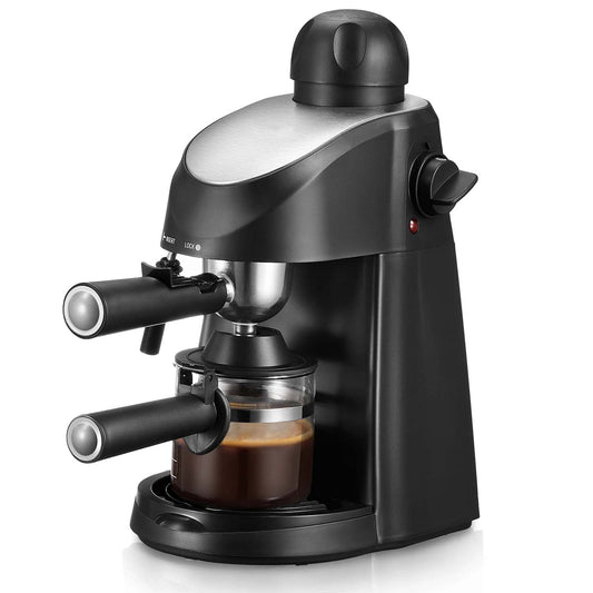 Compact Steam Espresso Machine 3.5 Bar | 4 Cup Coffee Maker with Milk Frother | Home Cappuccino & Latte Brewer Black