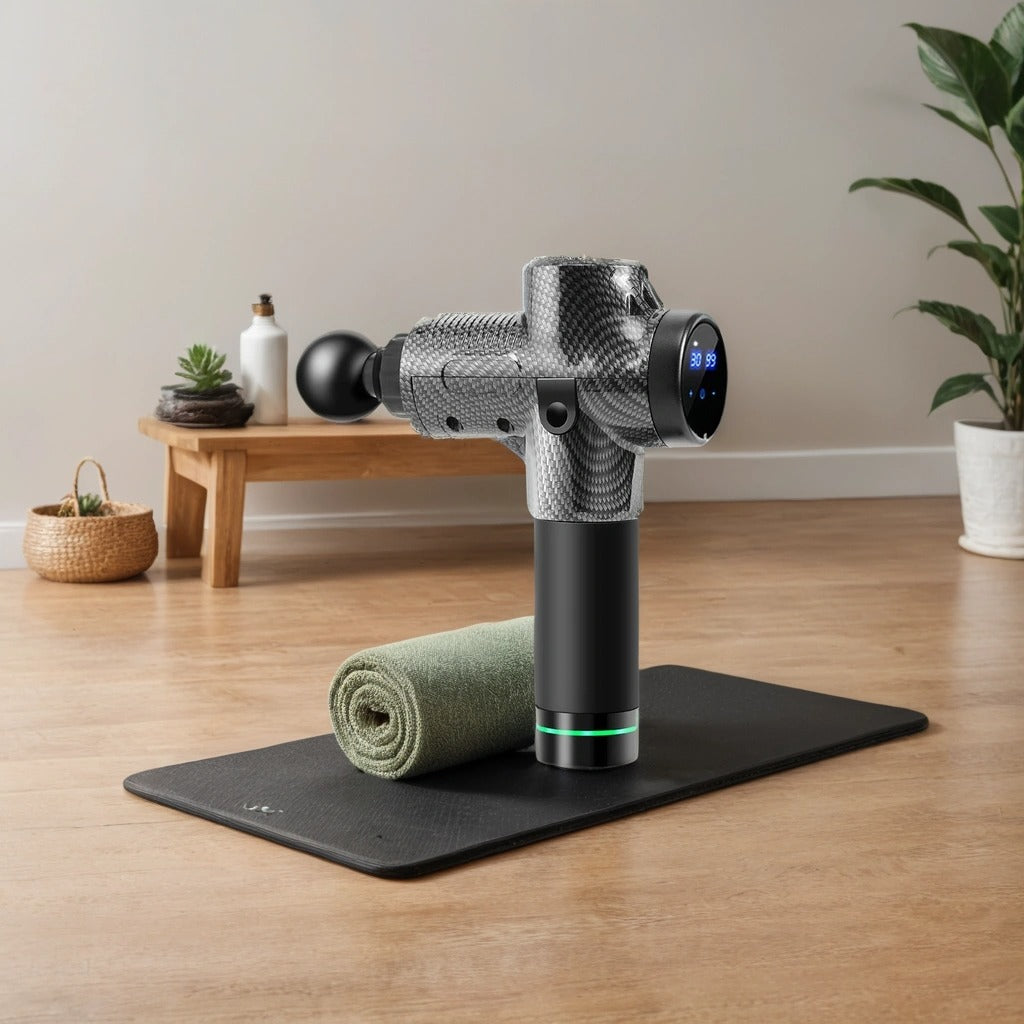 30-Speed Muscle Massage Gun | Deep Tissue Percussion Massager with 6 Heads, LCD Touchscreen & Quiet Motor | Pain Relief for Back, Neck, Legs Carbon