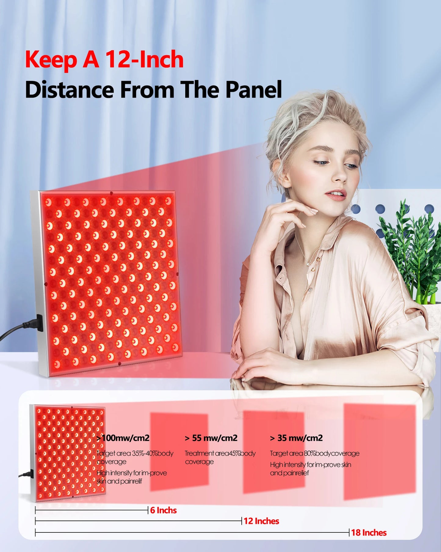 Red Light Therapy Panel | 660nm 850nm Near Infrared LED Light Therapy Lamp for Skin, Muscle Relief & Pain Support