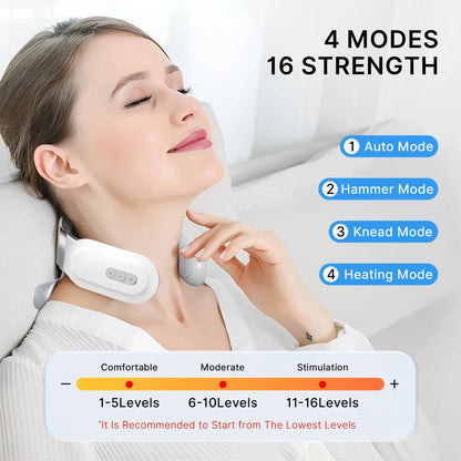 Cordless Neck Massager with Heat | 16 Intensity EMS, Deep Muscle Relief, Hands-Free Design