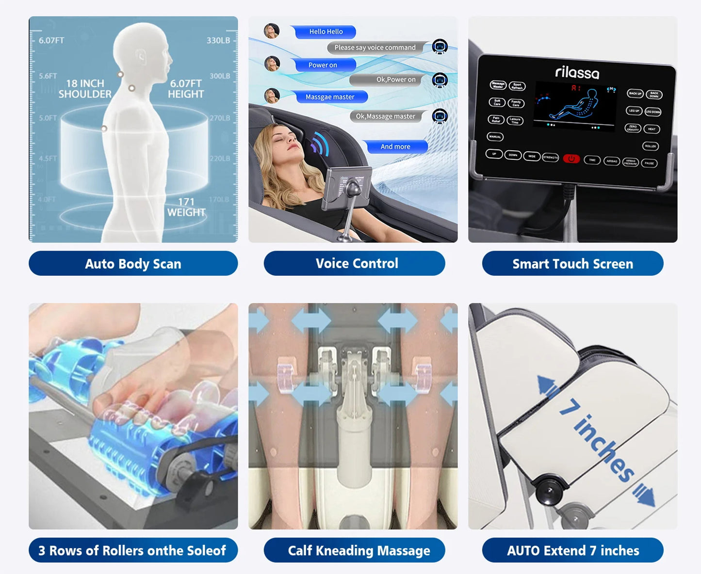 4D AI Voice-Control Massage Chair | 57" SL Track, 12 Programs, Touchscreen, Graphene Heating & Body Scan Customization