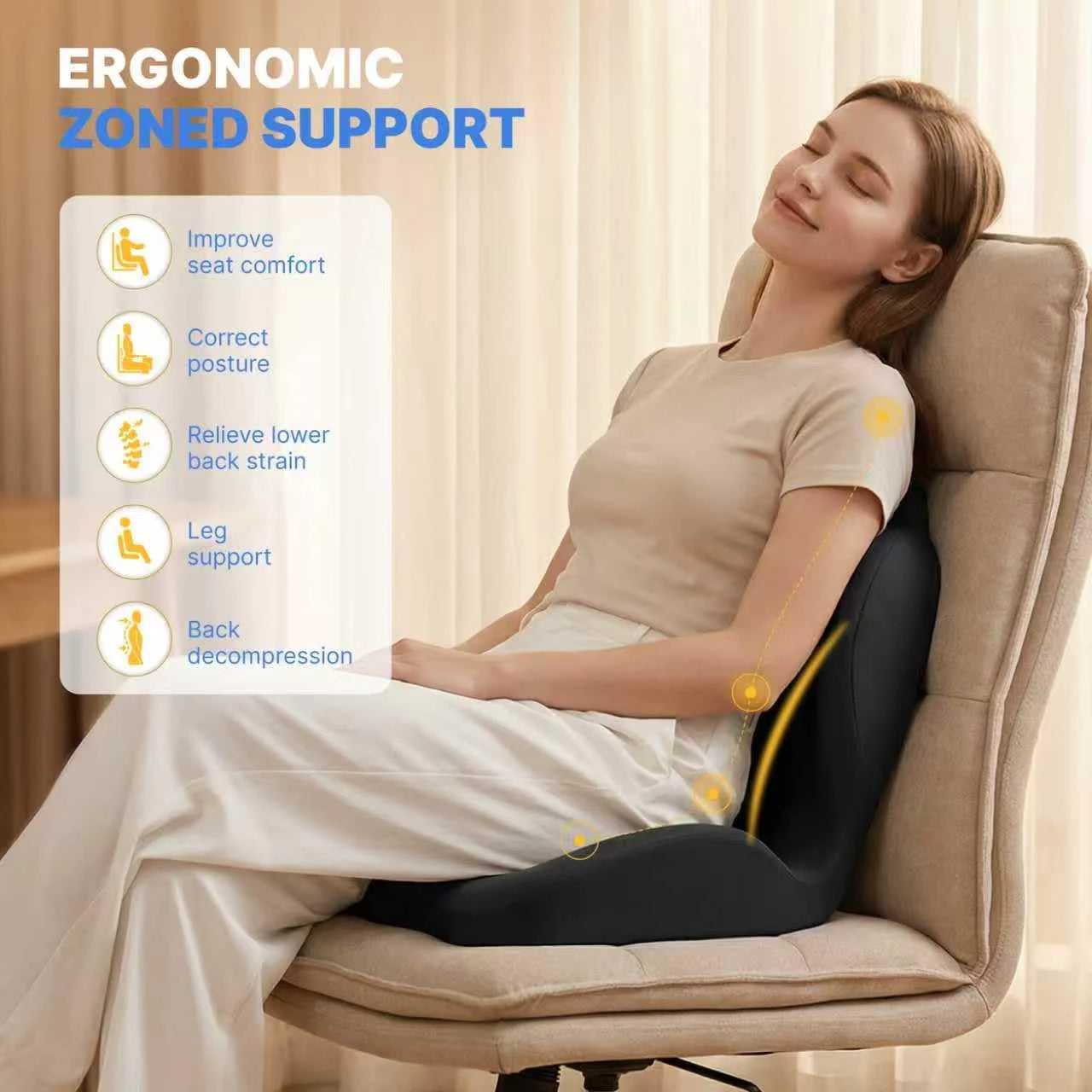 Seat Cushion with Back Support | Memory Foam Office Chair Cushion | Ergonomic Seat and Lumbar Support for Posture