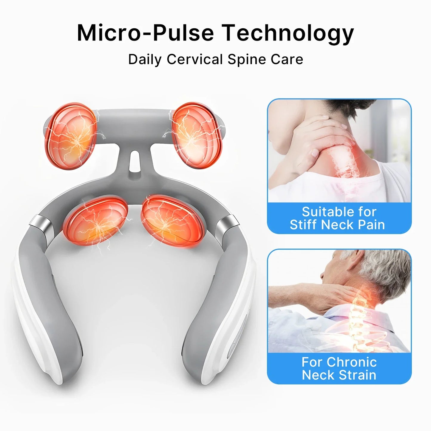 Cordless Neck Massager with Heat | 16 Intensity EMS, Deep Muscle Relief, Hands-Free Design