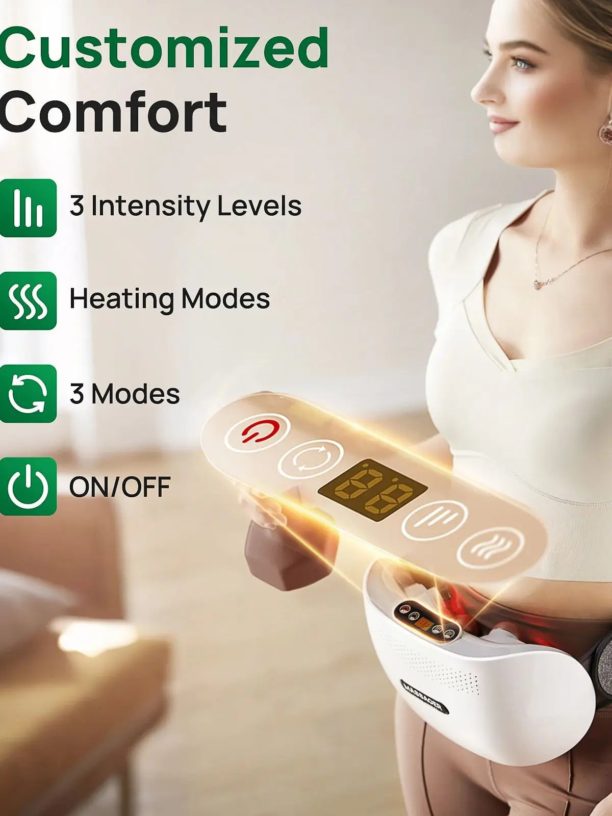 Abdominal Massager with Heat | Cordless Belly Heating Pad Massager for Stomach Pain Relief, Cramps & Muscle Relaxation