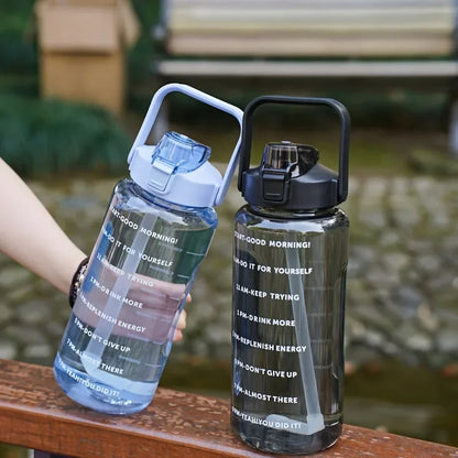 68 oz Motivational Water Bottle – 2 L Leak-Proof Sports Jug with Straw, Time Marker & Flip-Top Lid, BPA-Free