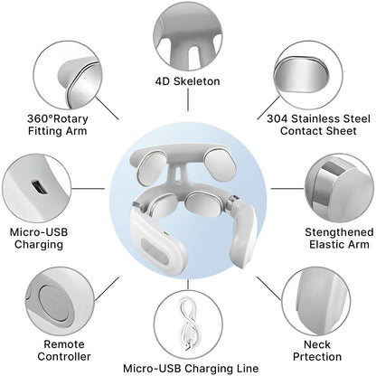 Cordless Neck Massager with Heat | 16 Intensity EMS, Deep Muscle Relief, Hands-Free Design