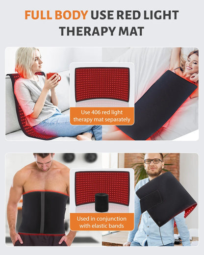 Red Light Therapy Pad | 660nm 850nm Near Infrared Light Therapy Mat with 406 LEDs for Back, Waist & Full Body