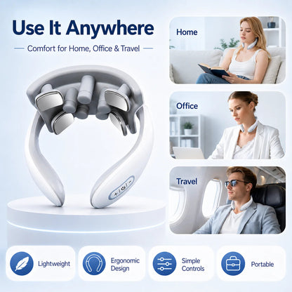 Portable Neck Massager with 5 Massage Modes, Gentle Warmth, Ergonomic Fit for Home, Office & Travel