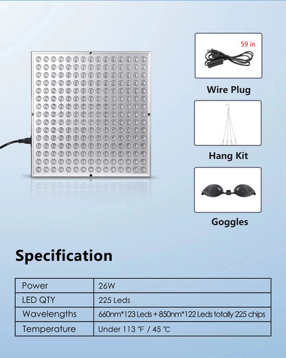 Red Light Therapy Panel | 660nm 850nm Near Infrared LED Light Therapy Lamp for Skin, Muscle Relief & Pain Support
