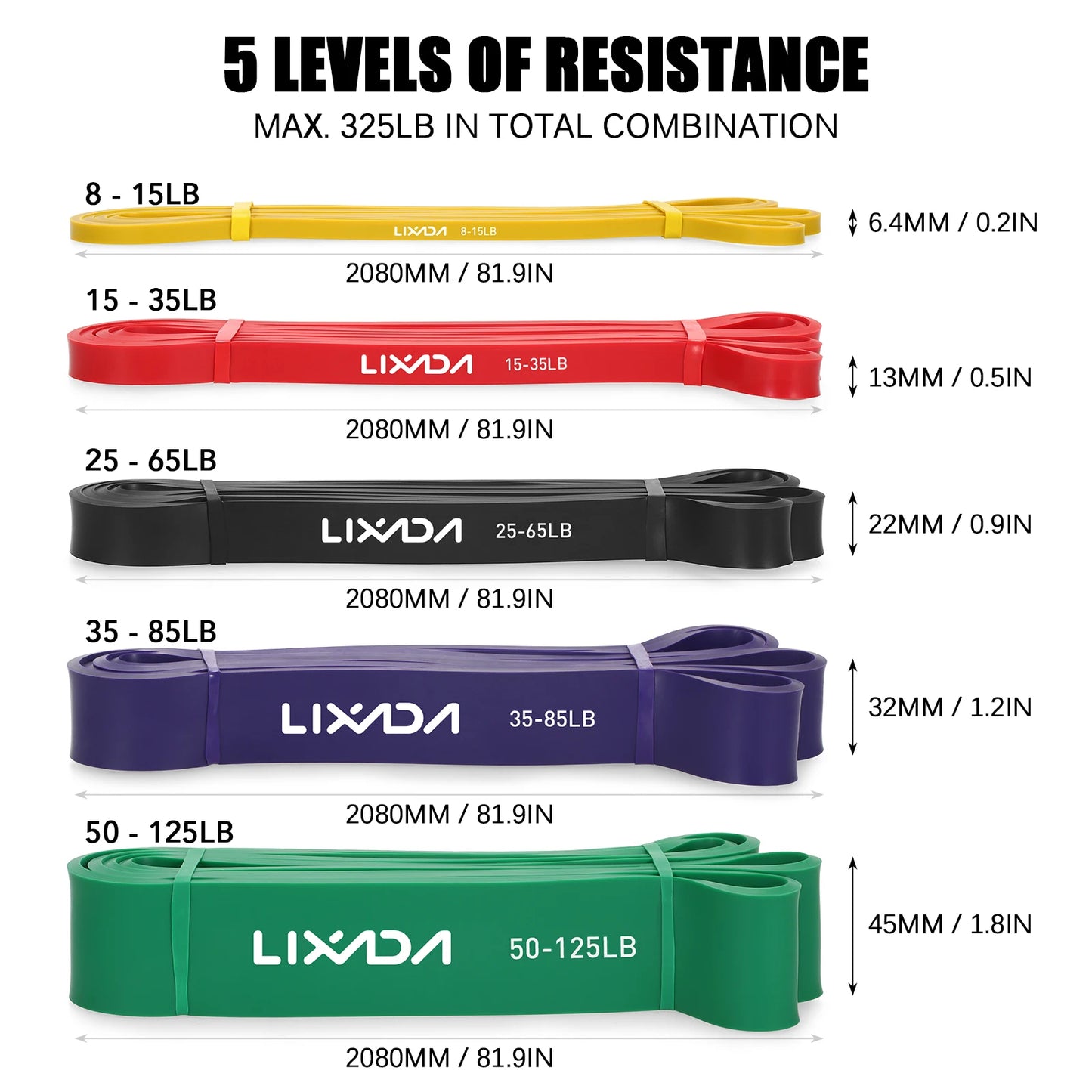 Heavy Duty Resistance Bands | Pull Up Assist Band Set | Long Exercise Bands for Home Gym | Strength Training | 8-125lbs Tension | Latex Workout Loops