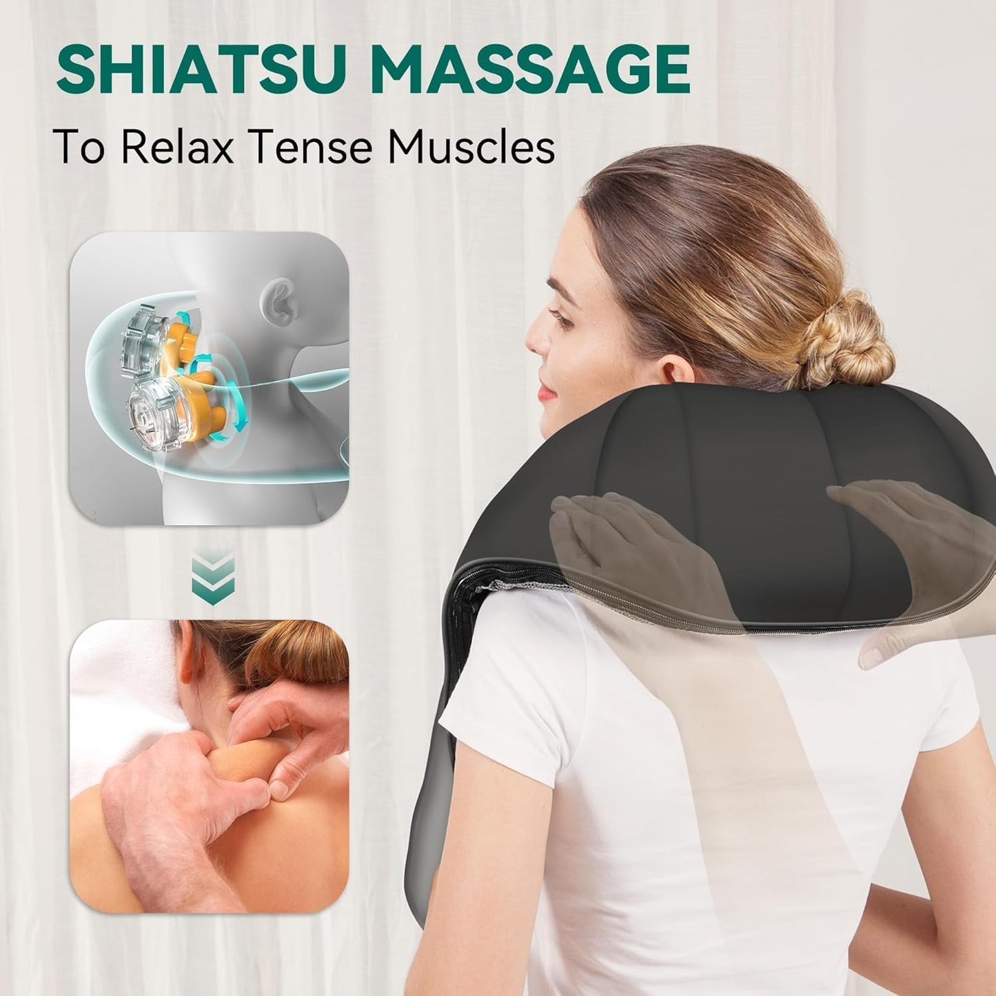 Cordless Shiatsu Neck & Shoulder Massager with Heat | 8 Nodes, Deep Tissue, Portable Pain Relief