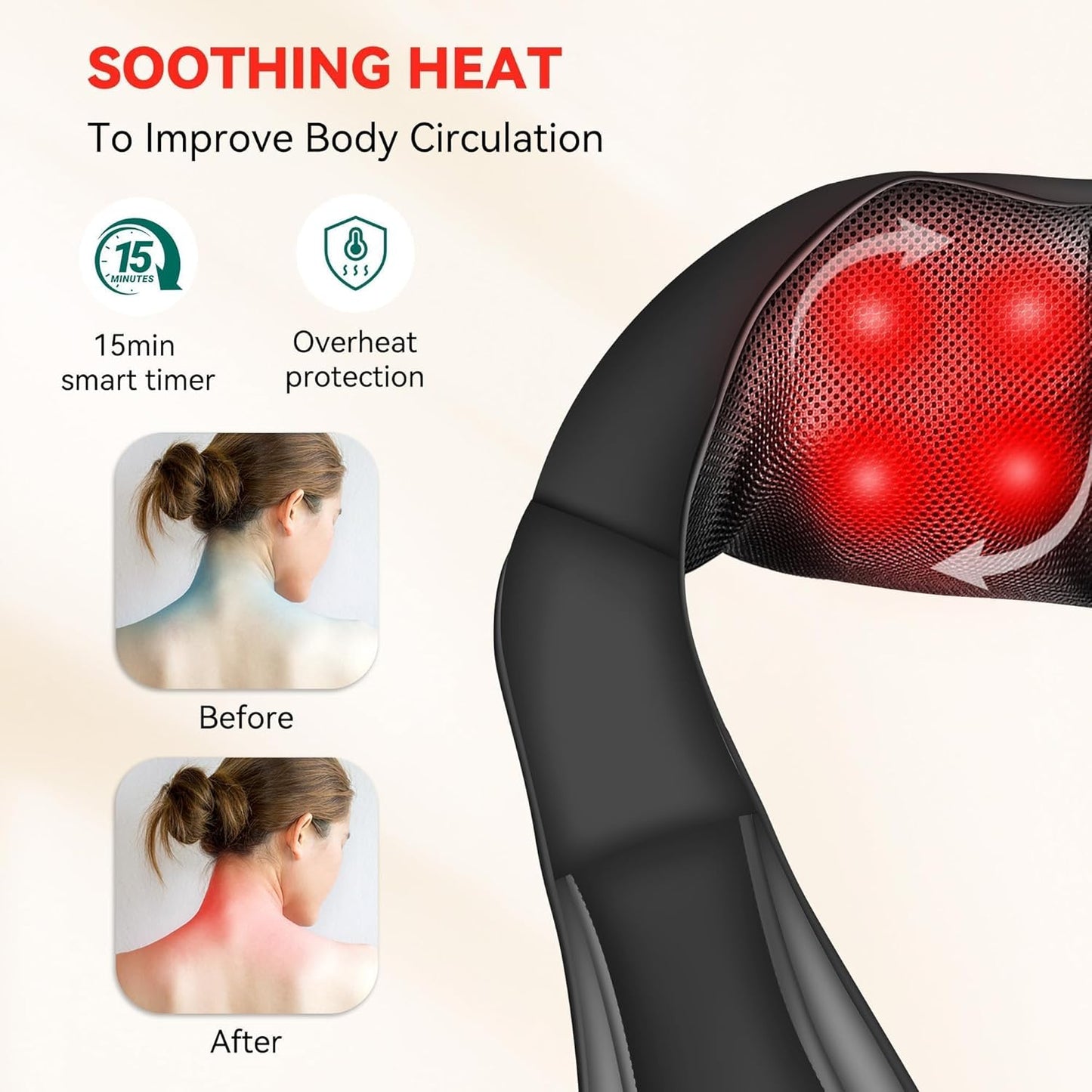 Cordless Shiatsu Neck & Shoulder Massager with Heat | 8 Nodes, Deep Tissue, Portable Pain Relief