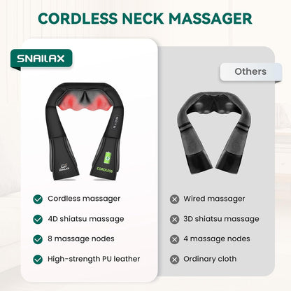 Cordless Shiatsu Neck & Shoulder Massager with Heat | 8 Nodes, Deep Tissue, Portable Pain Relief