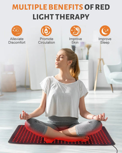 Red Light Therapy Pad | 660nm 850nm Near Infrared Light Therapy Mat with 406 LEDs for Back, Waist & Full Body