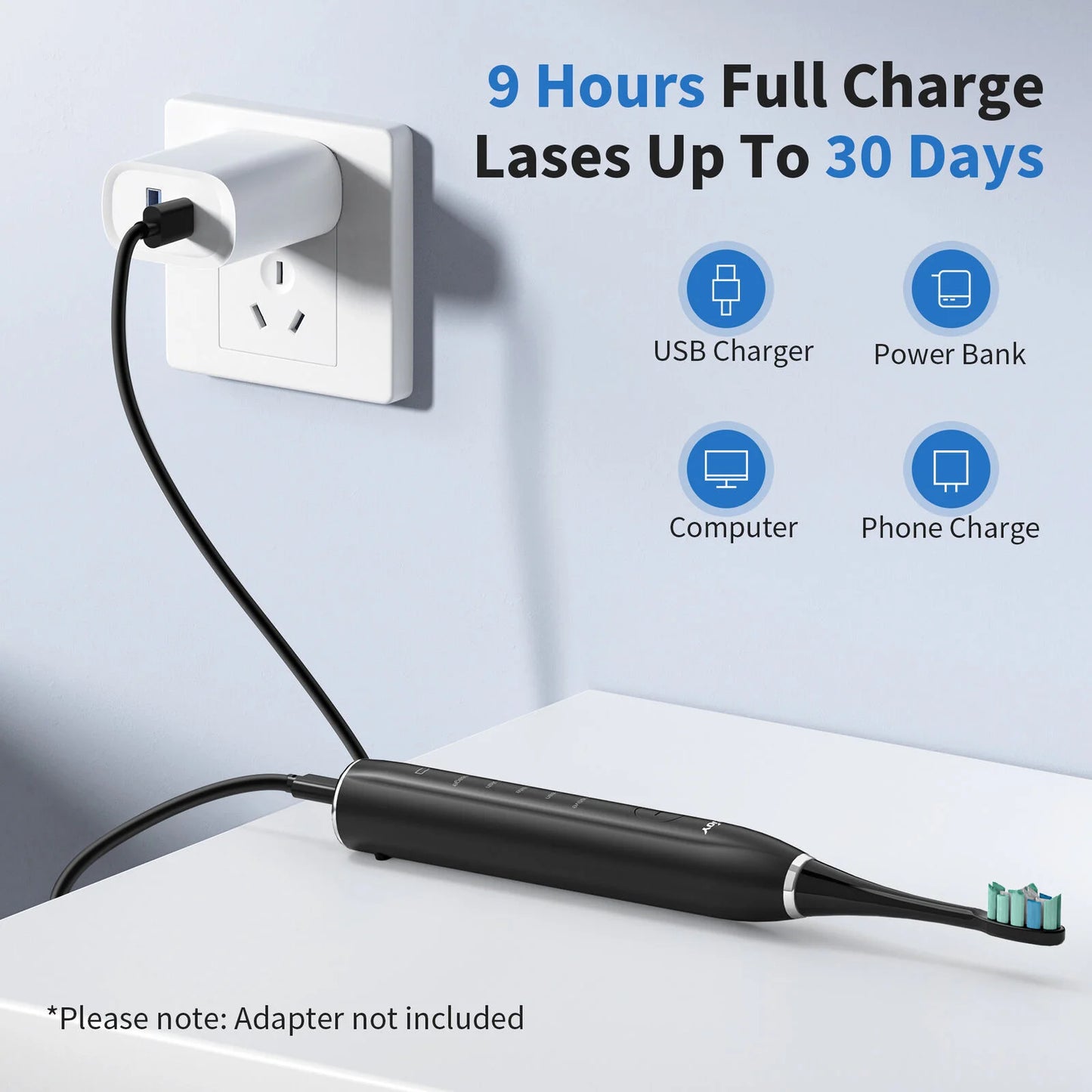 Sonic Electric Toothbrush for Adults | 37,200 VPM, 5 Modes | 12 Brush Heads, 30-Day Battery, IPX7 Waterproof, 2-Minute Timer