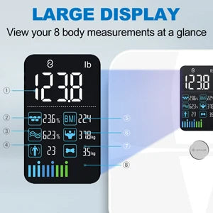8-Electrode Smart Body Fat Scale | 20 Metrics | Segmental BIA | USB Rechargeable | App Sync & 400 lb Capacity