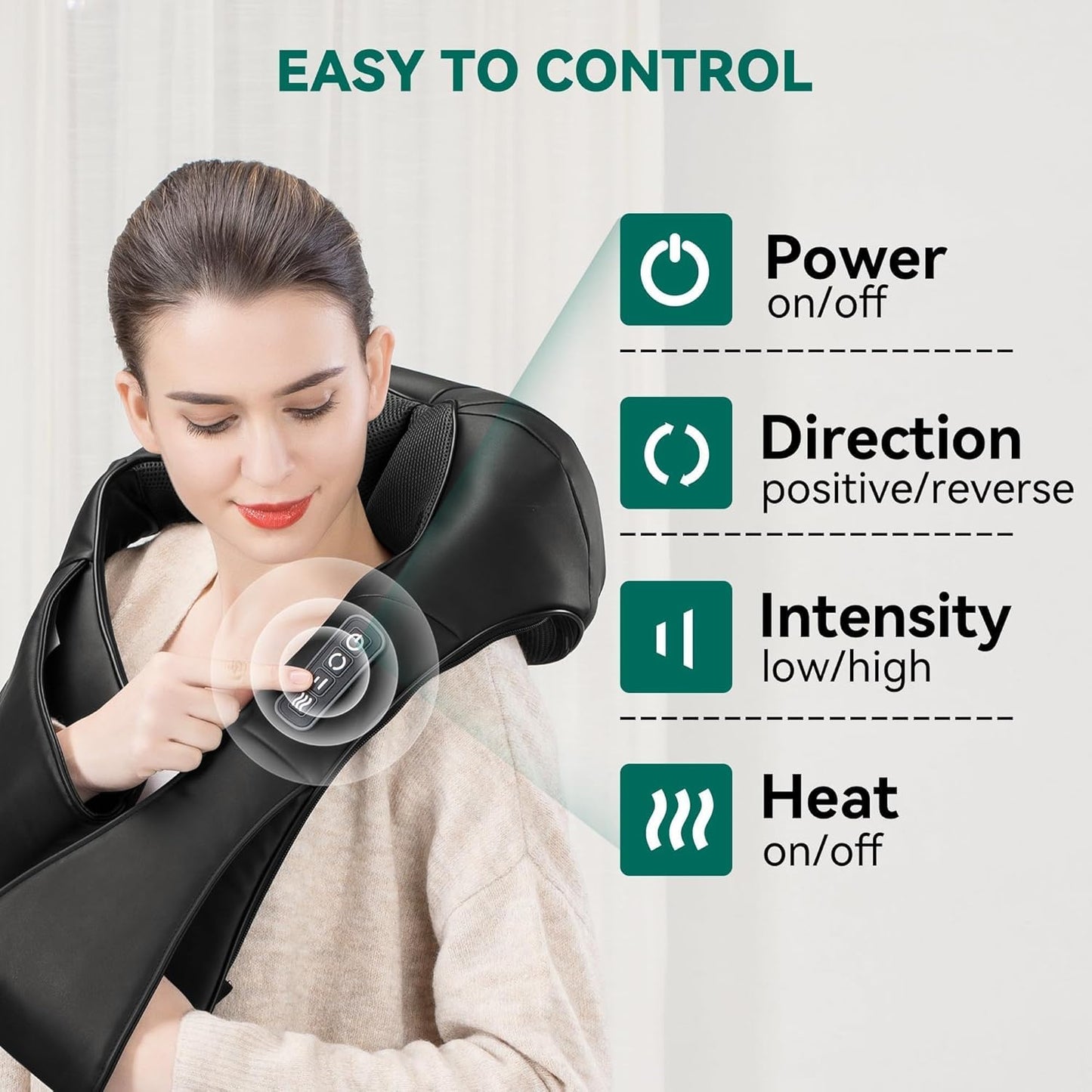 Cordless Shiatsu Neck & Shoulder Massager with Heat | 8 Nodes, Deep Tissue, Portable Pain Relief