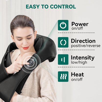 Cordless Shiatsu Neck & Shoulder Massager with Heat | 8 Nodes, Deep Tissue, Portable Pain Relief