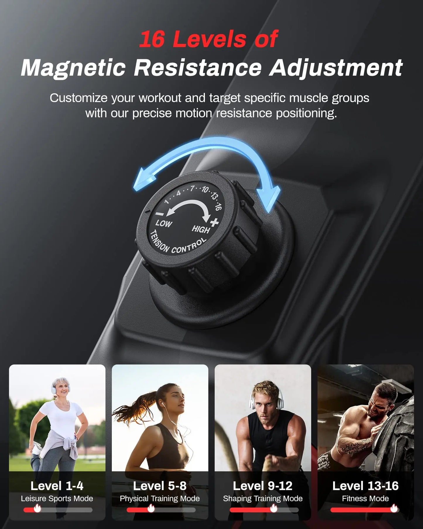 Magnetic Rowing Machine | Foldable Rower with 16 Resistance Levels, Bl ...