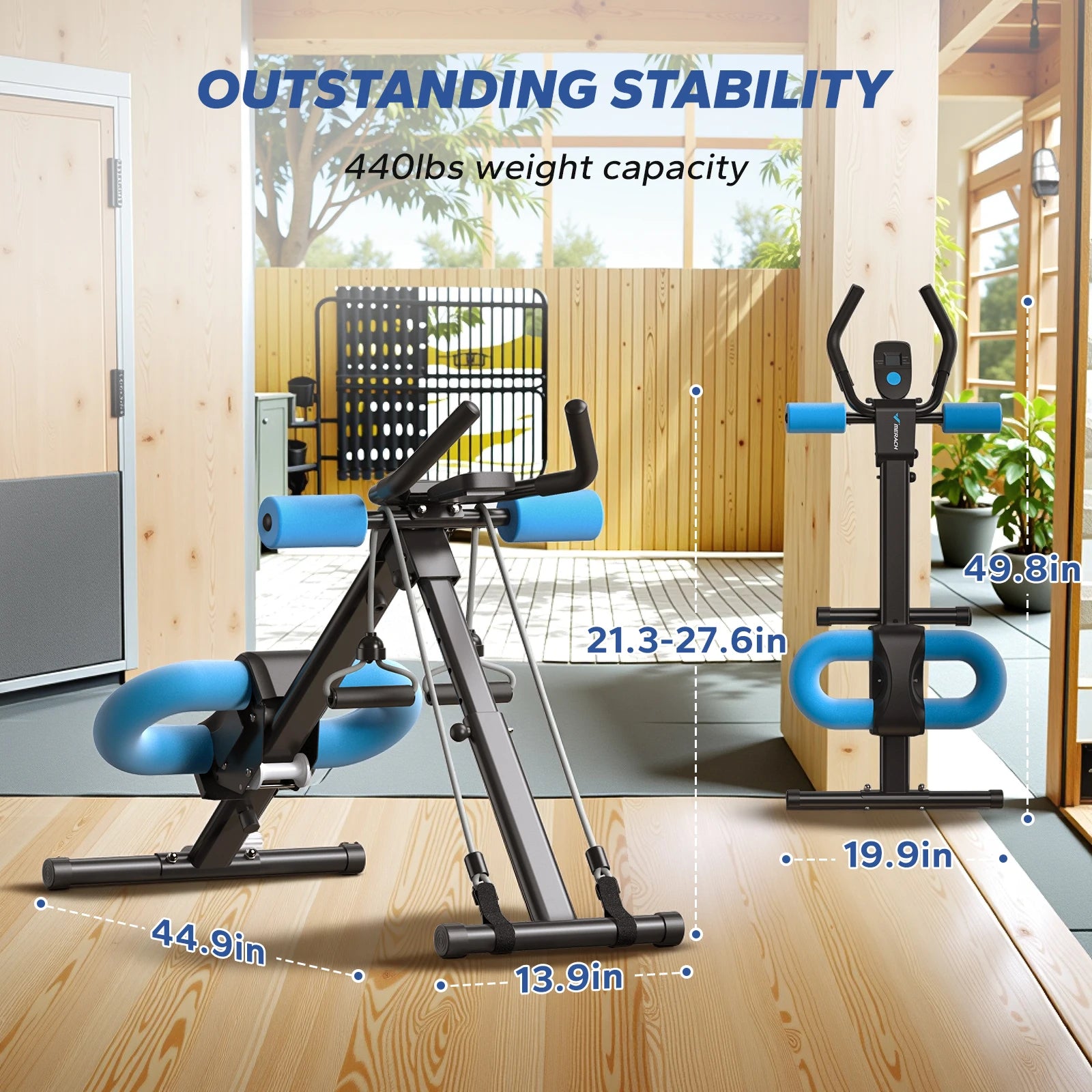 Ab Machine Adjustable Trainer | Foldable Core Ab Exercise System with LCD Display & Knee Protection | Adjustable Height for Home Gym