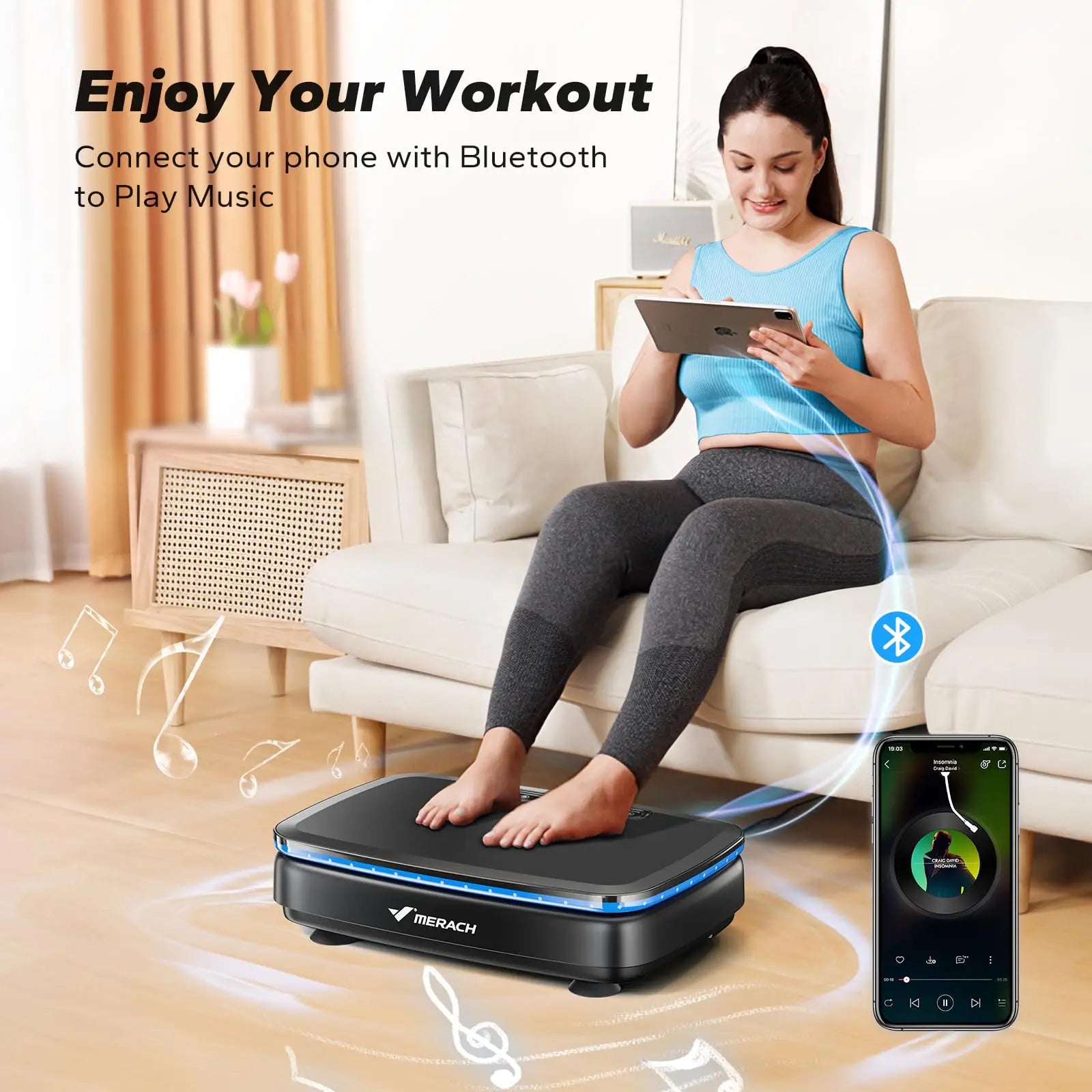 Vibration Plate Exercise Machine with Light | 99-Speed Full Body Workout Platform with Bluetooth & Lymphatic Drainage | 330lb Capacity