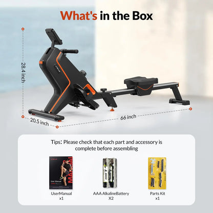 Magnetic Rowing Machine | Foldable Rower with 16 Resistance Levels, Bluetooth App, Quiet Operation | Full-Body Home Gym Cardio | 350LB Capacity