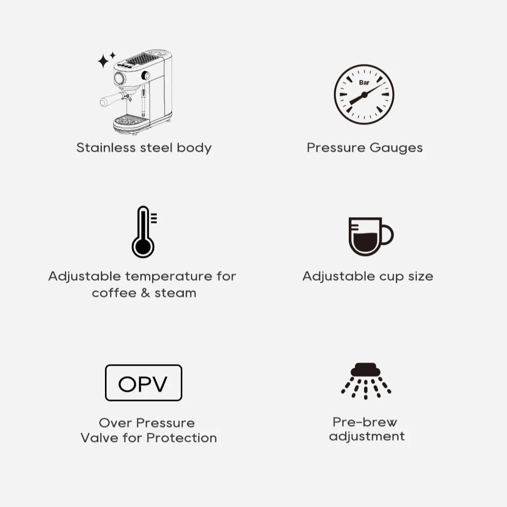 20 Bar Espresso Coffee Machine | Semi-Automatic Compact Coffee Maker | Adjustable Temperature, Cold & Hot Brew, 51mm Portafilter