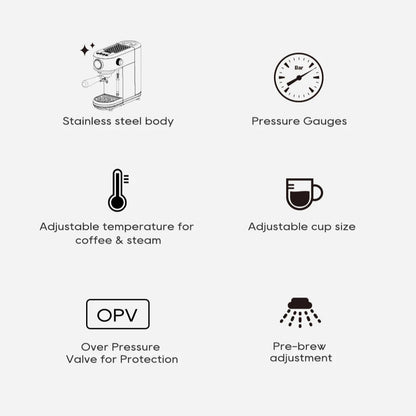 20 Bar Espresso Coffee Machine | Semi-Automatic Compact Coffee Maker | Adjustable Temperature, Cold & Hot Brew, 51mm Portafilter