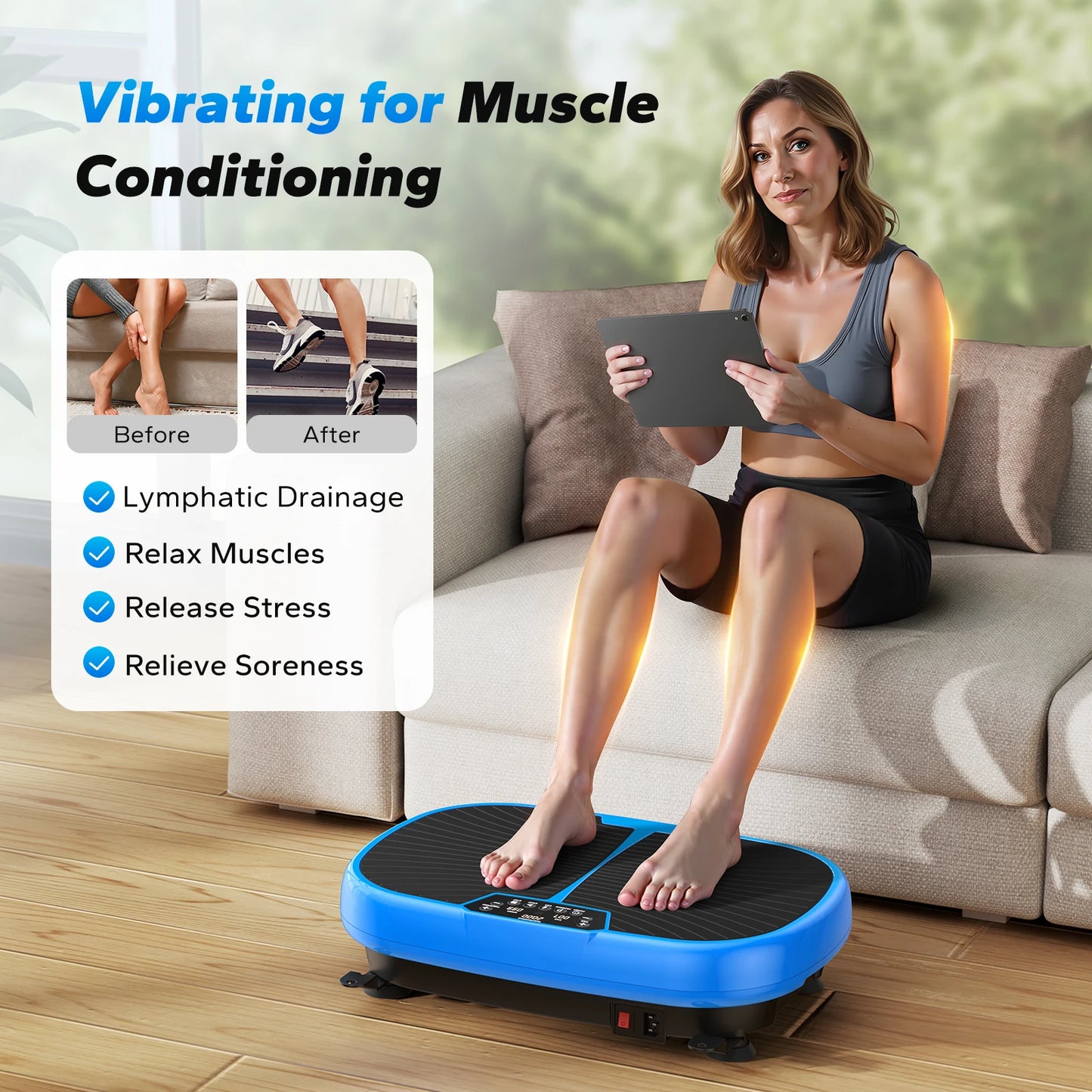 EMS Vibration Plate Exercise Machine | Lymphatic Drainage, Pain Relief, Fat Burning & Weight Loss | 99 Speeds + Remote Control | Home Fitness Platform