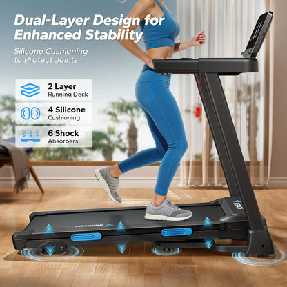 Foldable Treadmill | Incline Quiet Running Machine with Heart Rate Monitoring, Double Deck Tech, 4 Shock Cushions, Wide Belt, APP Connected | 7.5MPH | Compact Home Gym T12B1