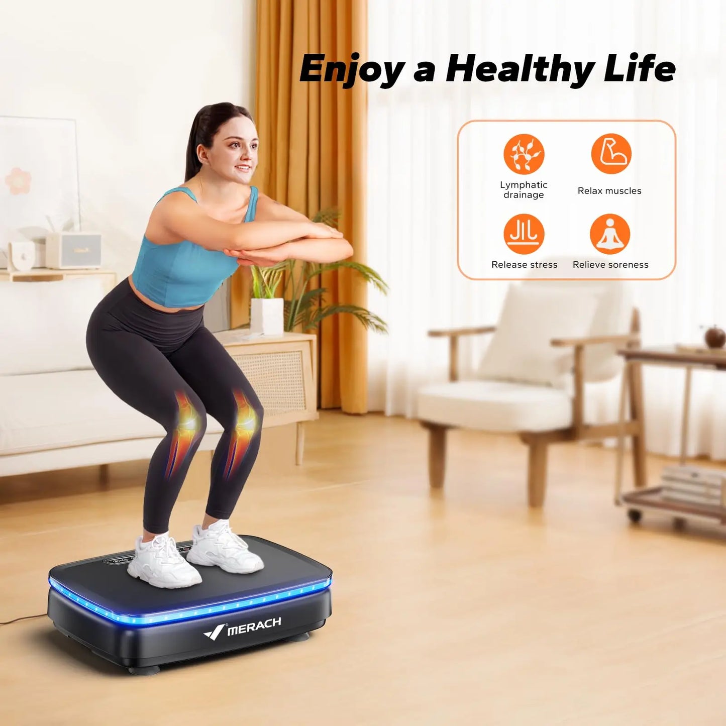 Vibration Plate Exercise Machine with Light | 99-Speed Full Body Workout Platform with Bluetooth & Lymphatic Drainage | 330lb Capacity