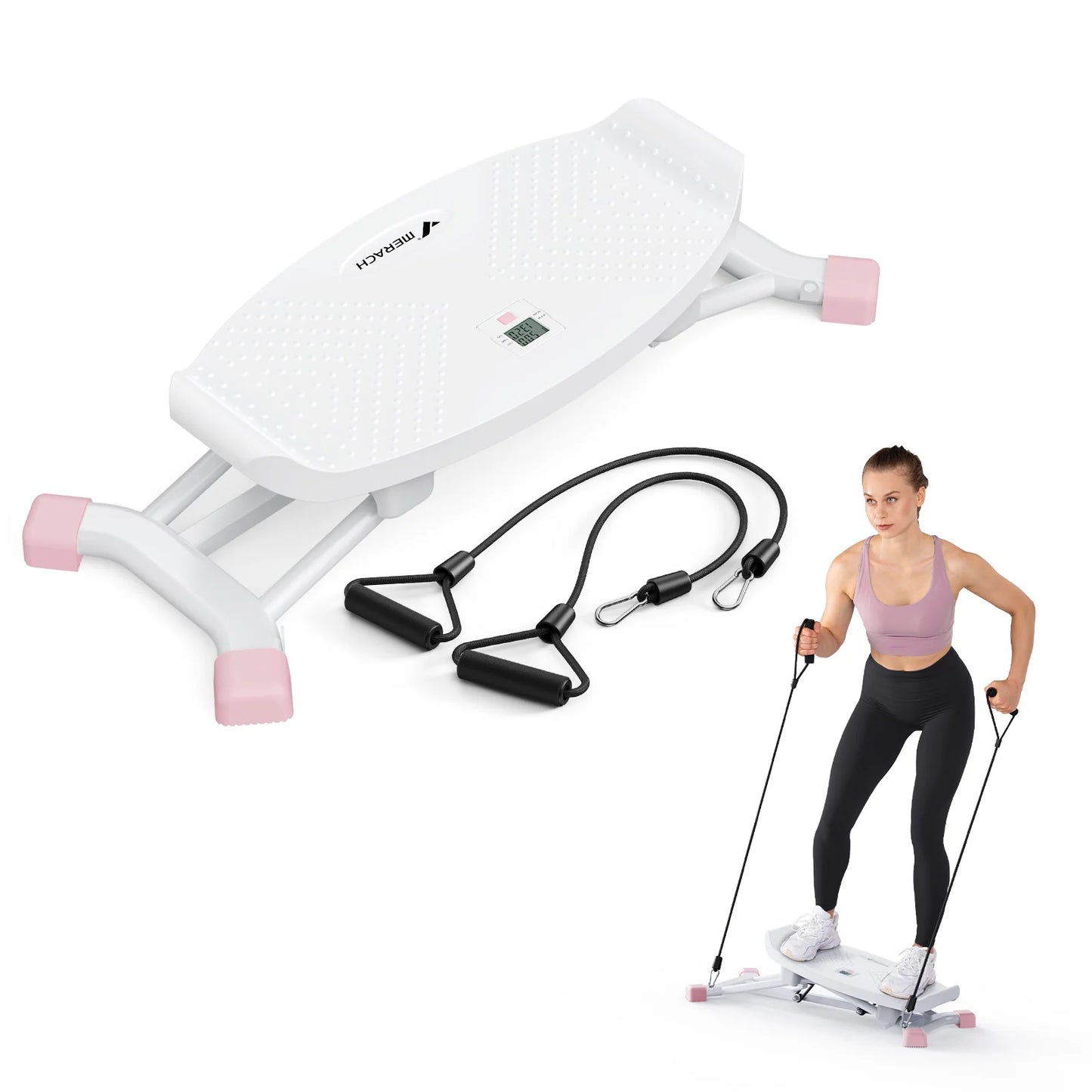 Slide Stepper Ski Machine 440 lb Capacity | Full Body Home Workout with Resistance Bands & LCD Display | No Assembly Required White