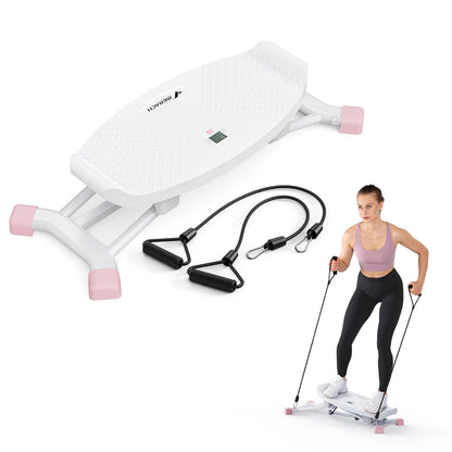 Slide Stepper Ski Machine 440 lb Capacity | Full Body Home Workout with Resistance Bands & LCD Display | No Assembly Required White