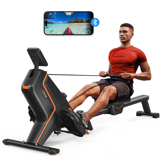 Magnetic Rowing Machine | Foldable Rower with 16 Resistance Levels, Bluetooth App, Quiet Operation | Full-Body Home Gym Cardio | 350LB Capacity